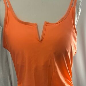 Vibrant Orange Women's Swim Tank Top Tummy Control push up Halter
